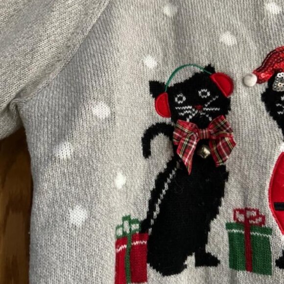 Christmas Cats Holiday Sweater Karen Scott 3X Sparkly Embellished Top - Picture 3 of 10